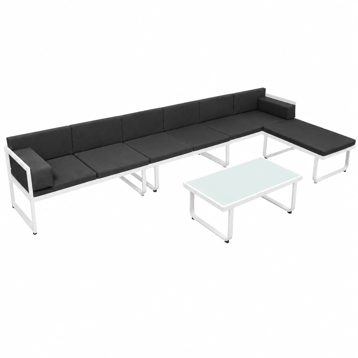 Set Divano da Giardino XXL in Alluminio e Textilene con Tavolo in Vetro