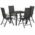 Set di arredi da giardino in alluminio nero con tavolo in WPC e sedie regolabili