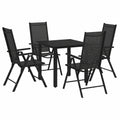 Set mobili da giardino in alluminio nero con tavolo in vetro e sedie pieghevoli regolabili per esterni