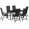 Set mobili da giardino in alluminio antracite con tavolo in vetro, sedie pieghevoli per esterni