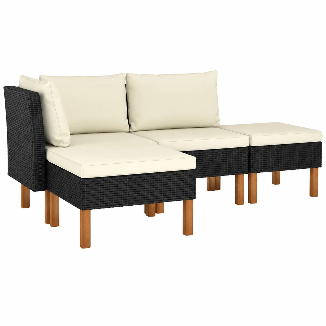Set Salotto da Esterno 4 Pezzi con Cuscini in Rattan Sintetico Nero