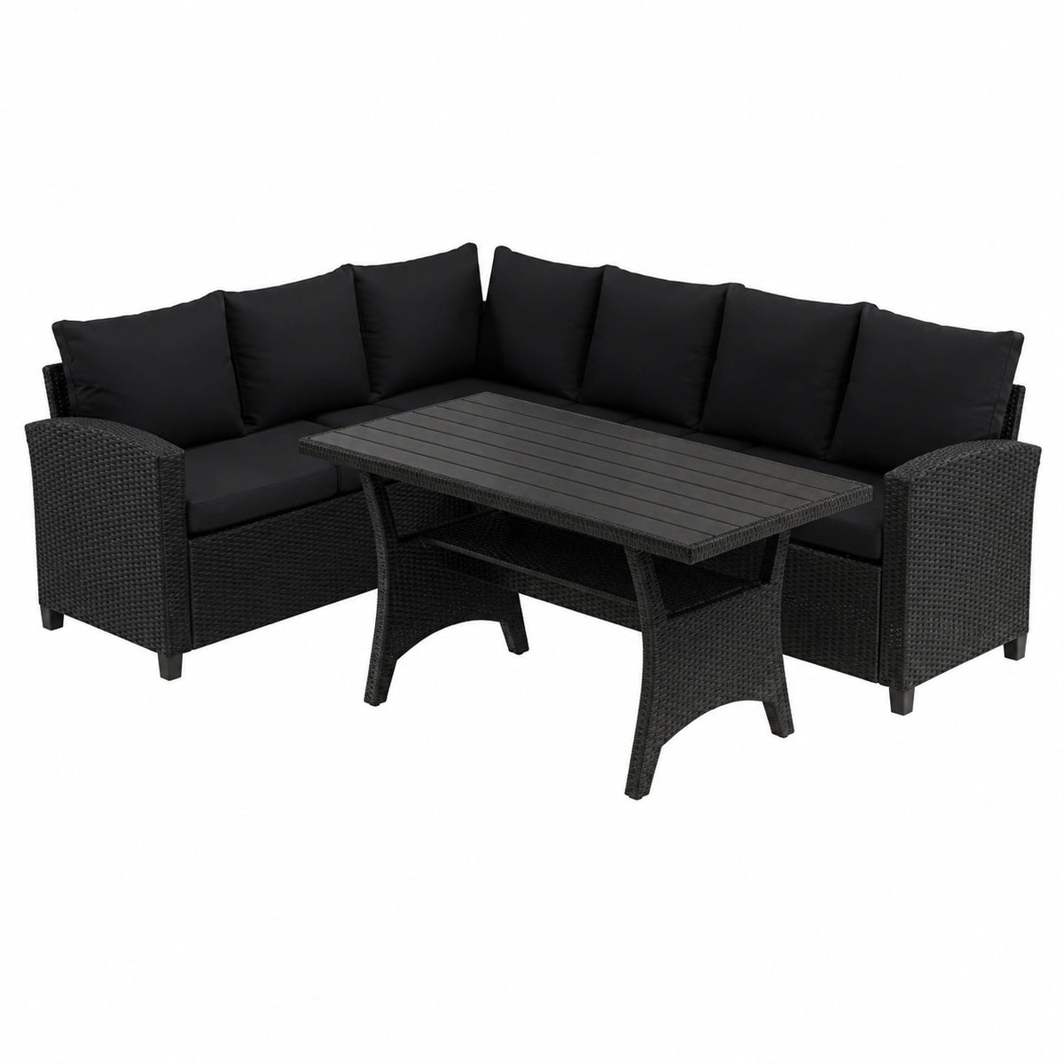 Set Salotto da Giardino in Rattan Sintetico, 3 Pezzi con Cuscini Comodi