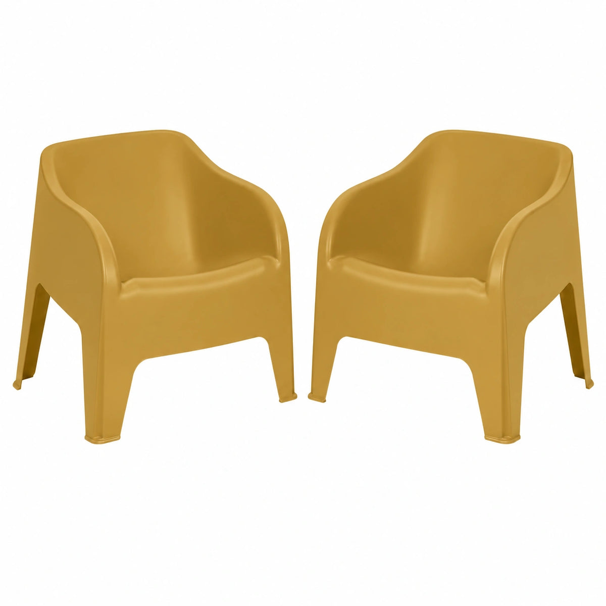 Set di 2 Poltrone da Giardino in Resina UV Resistenti, Petra Giallo Ocra