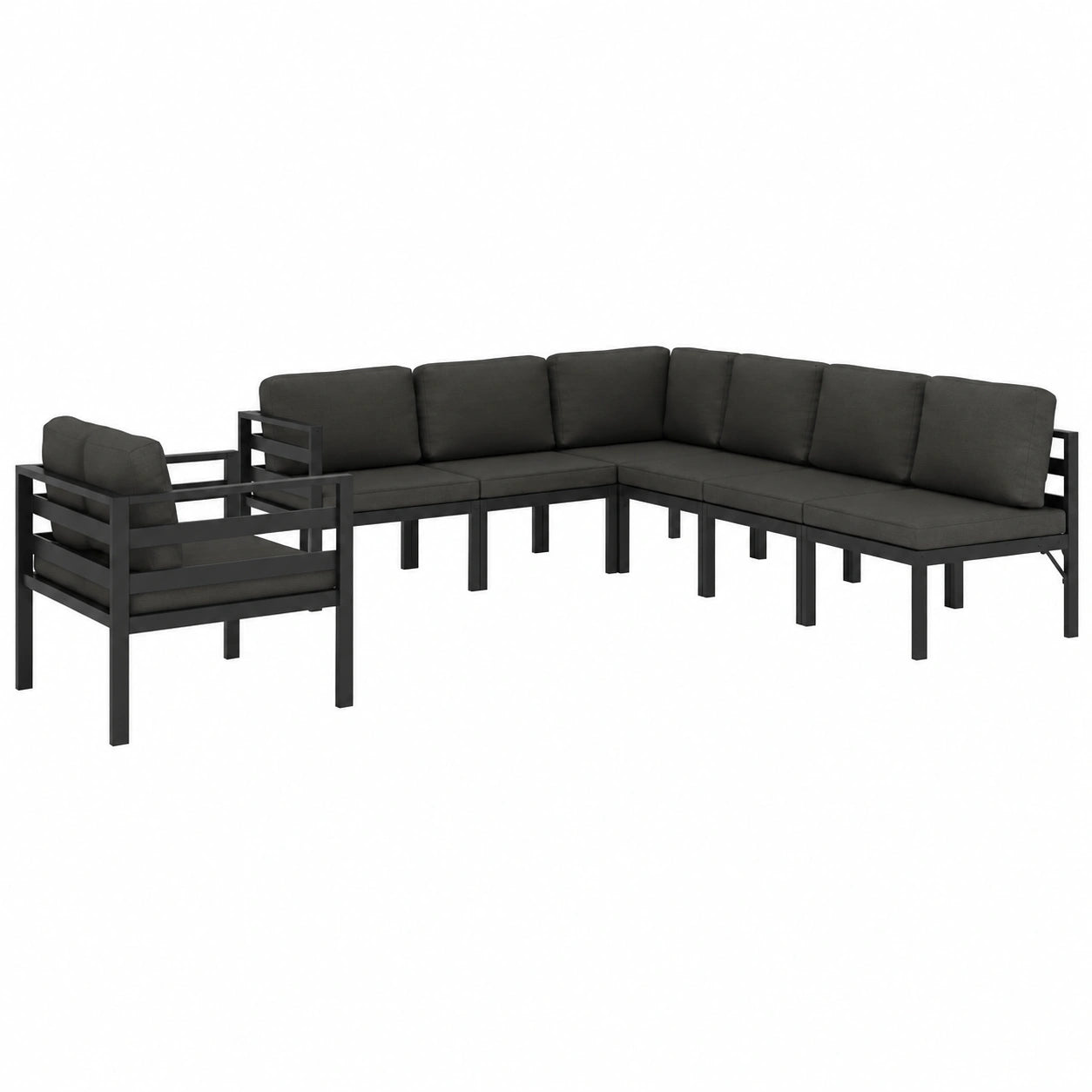Set Mobili da Giardino in Alluminio Antracite, 8 Pezzi con Modulo Angolare per Terrazza