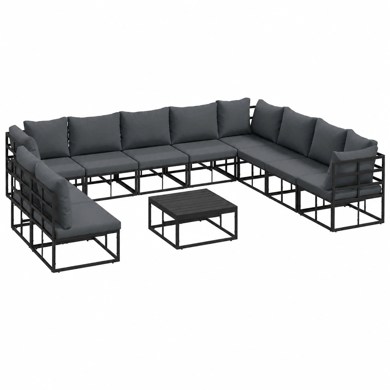 Set da giardino in alluminio 11 pezzi, divano esterno nero con cuscini sfoderabili