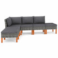 Set Divani da Giardino in Rattan con Cuscini Grigi, 6 Pezzi