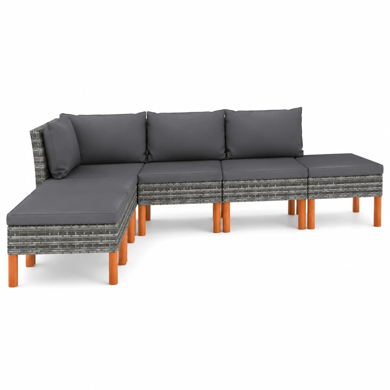 Set Divani da Giardino in Rattan con Cuscini Grigi, 6 Pezzi
