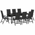 Set da Giardino in Alluminio Antracite con Tavolo in Vetro e 8 Sedie Regolabili