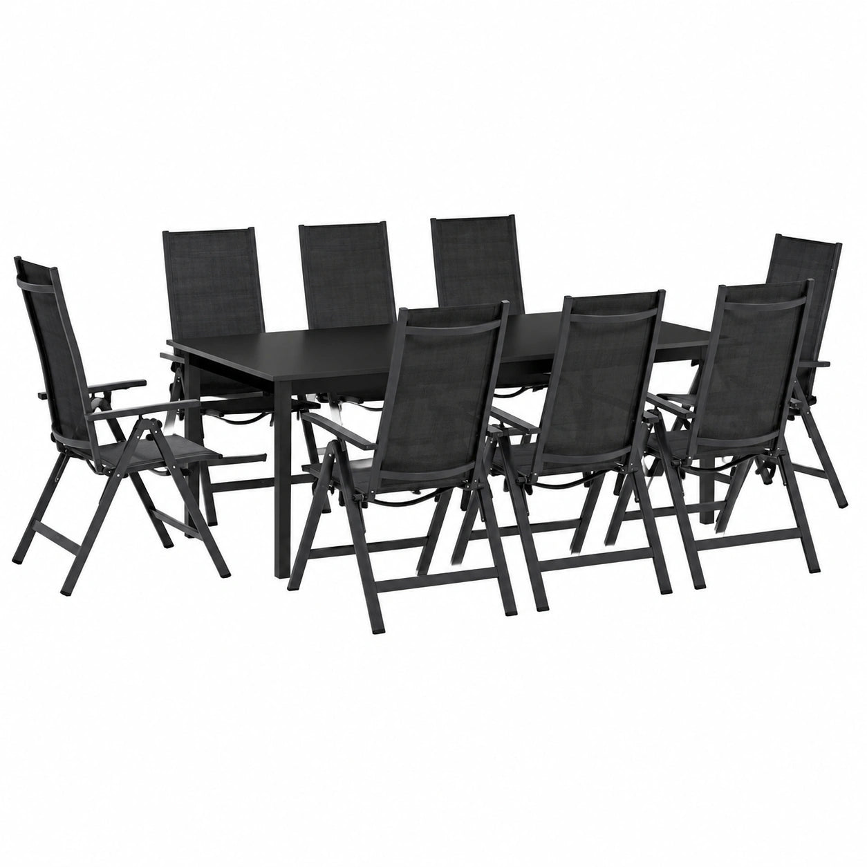 Set da Giardino in Alluminio Antracite con Tavolo in Vetro e 8 Sedie Regolabili