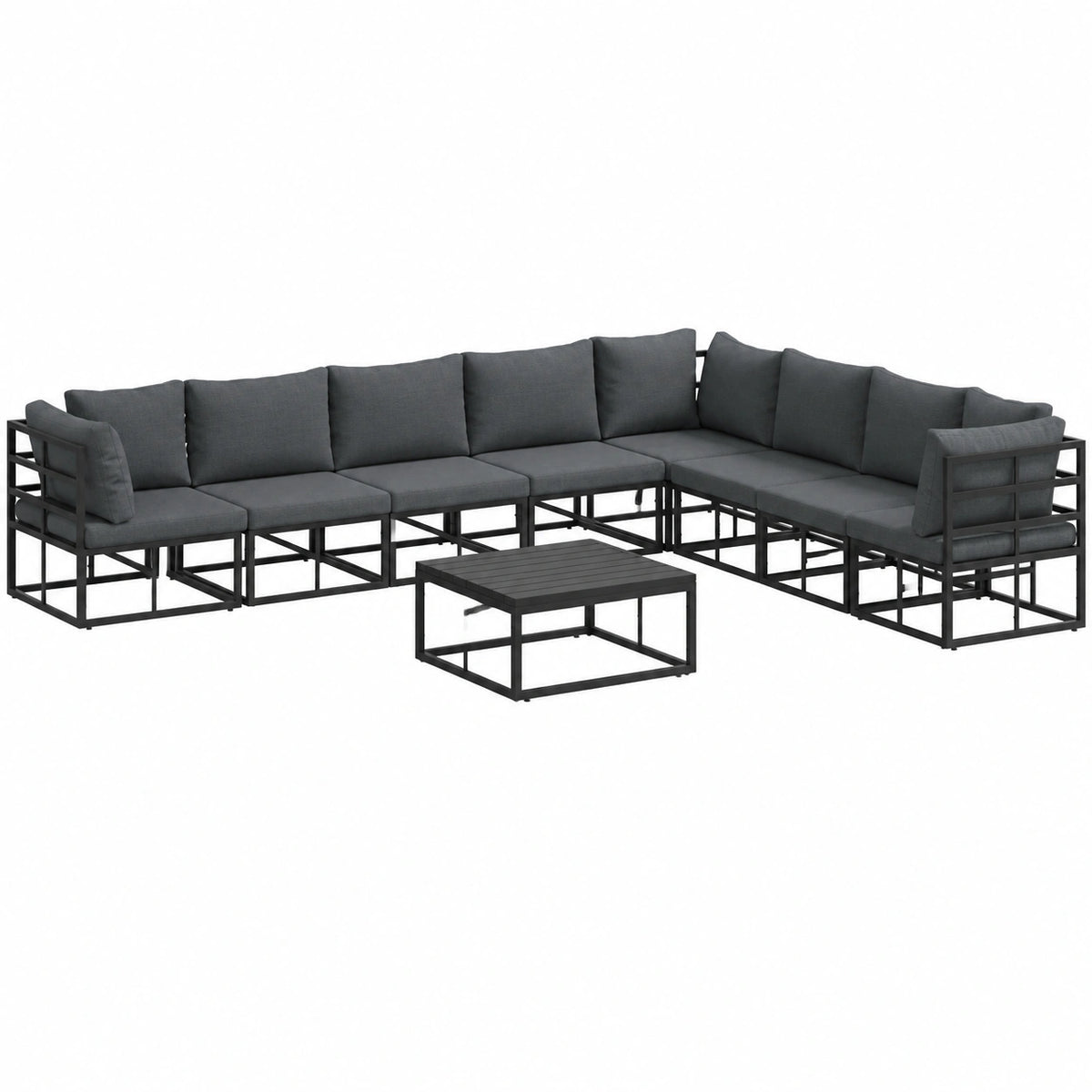Set Salotto da Giardino in Alluminio con Cuscini, 9 Pezzi, Antracite