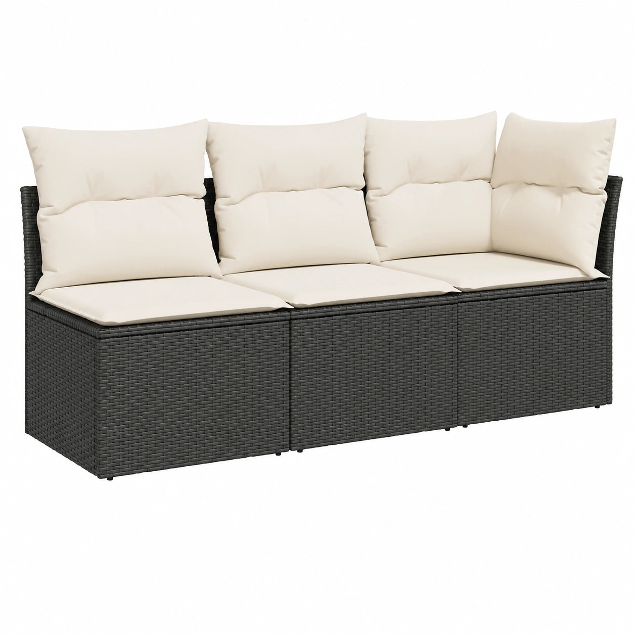 Divano da Giardino 3 Posti in Polyrattan Nero con Cuscini