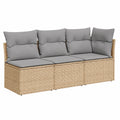 Divano da Esterno in Polyrattan con Cuscini Beige, 3 Posti