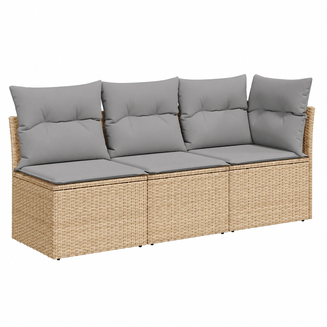 Divano da Esterno in Polyrattan con Cuscini Beige, 3 Posti