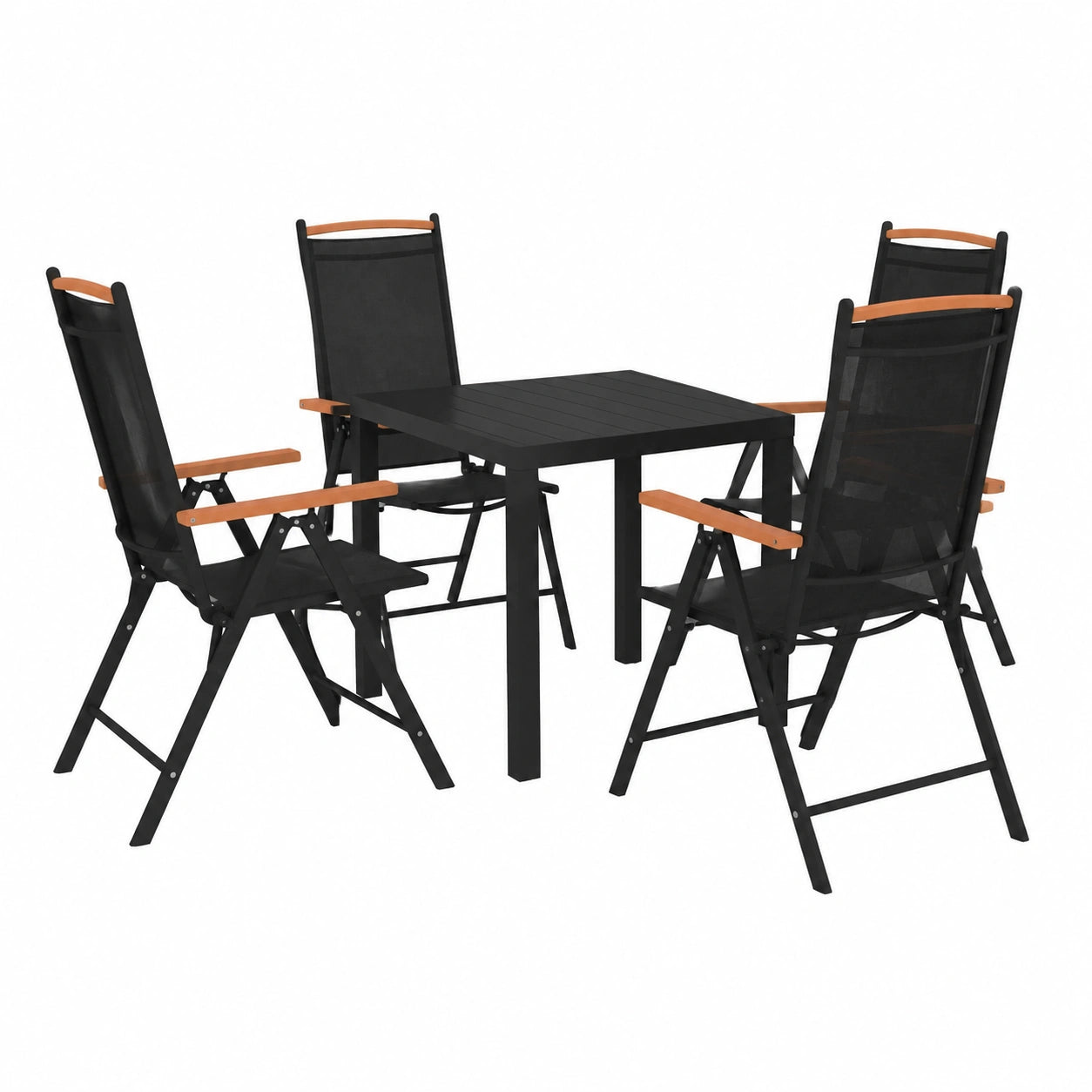 Set di Mobili da Giardino in Alluminio Nero per Esterni, Tavolo 80 cm
