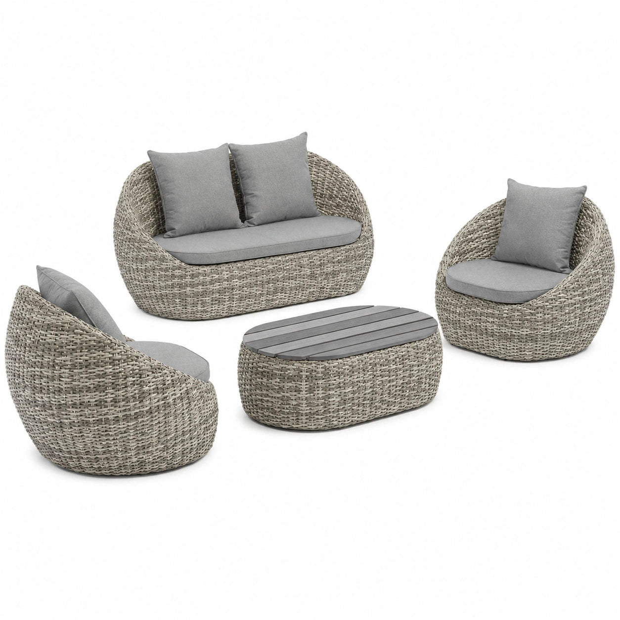 Set Lounge da Giardino SANTORINI in Polyrattan Grigio con Divano, Tavolo e Poltrone