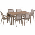 Set da Pranzo Esterno: Tavolo in Alluminio e Polywood 160x90 cm con 6 Sedie Impilabili in Textilene - Tonalità Tortora