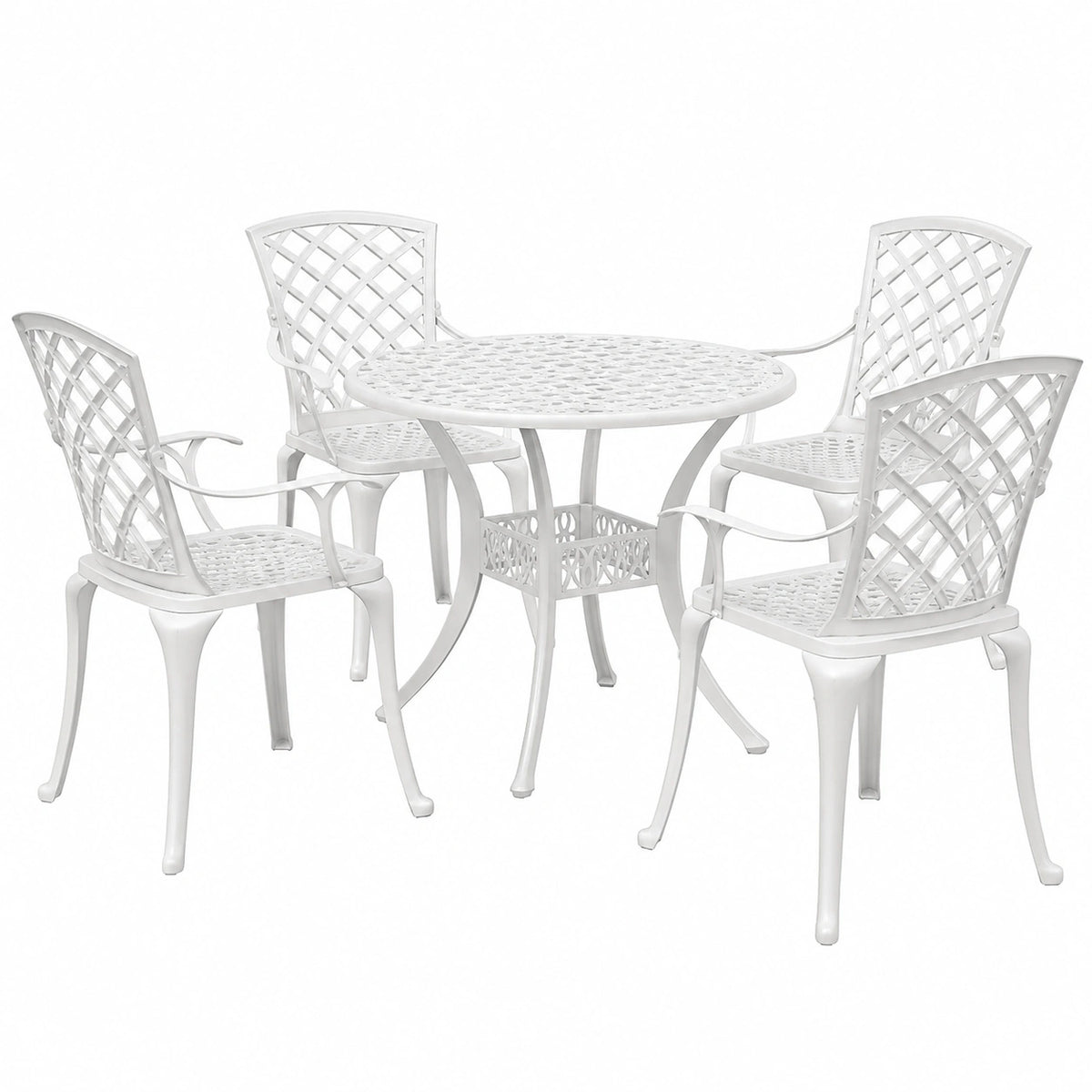 Set giardino in alluminio bianco, 5 pezzi, con sedie resistenti alle intemperie
