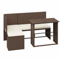 Set Salotto da Giardino in Polyrattan Marrone con Tavolo e Cuscini a L
