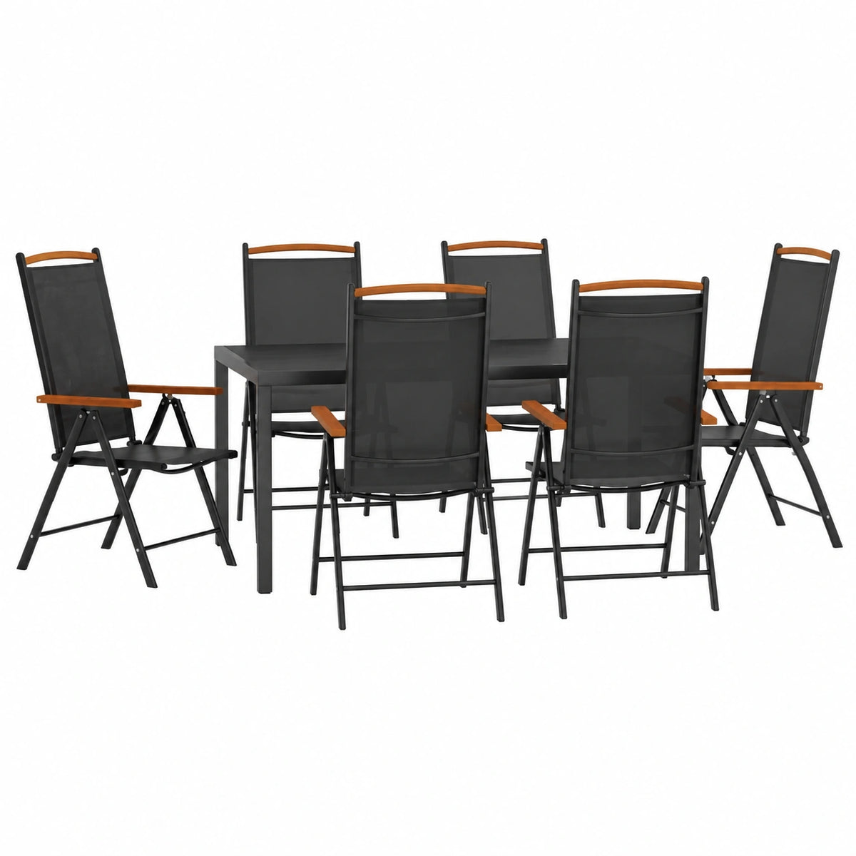 Set Arredo Giardino in Alluminio Nero, 7 Pezzi - Tavolo e Sedie per Esterni