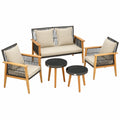 Set Salotto da Giardino in Rattan PE con Divano e Poltrone, Tavolini e Cuscini, Struttura in Metallo e Legno di Acacia