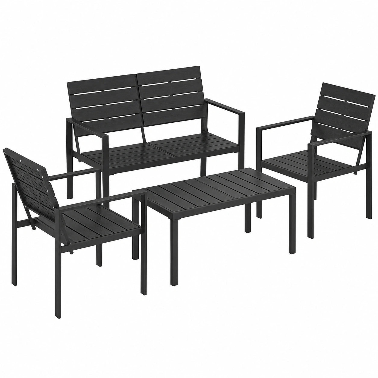 Set Mobili da Giardino 4 Pezzi in HDPE con Tavolino e Divano