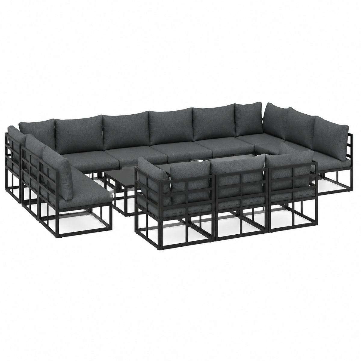 Set Divani da Giardino in Alluminio con Cuscini, 14 Pezzi