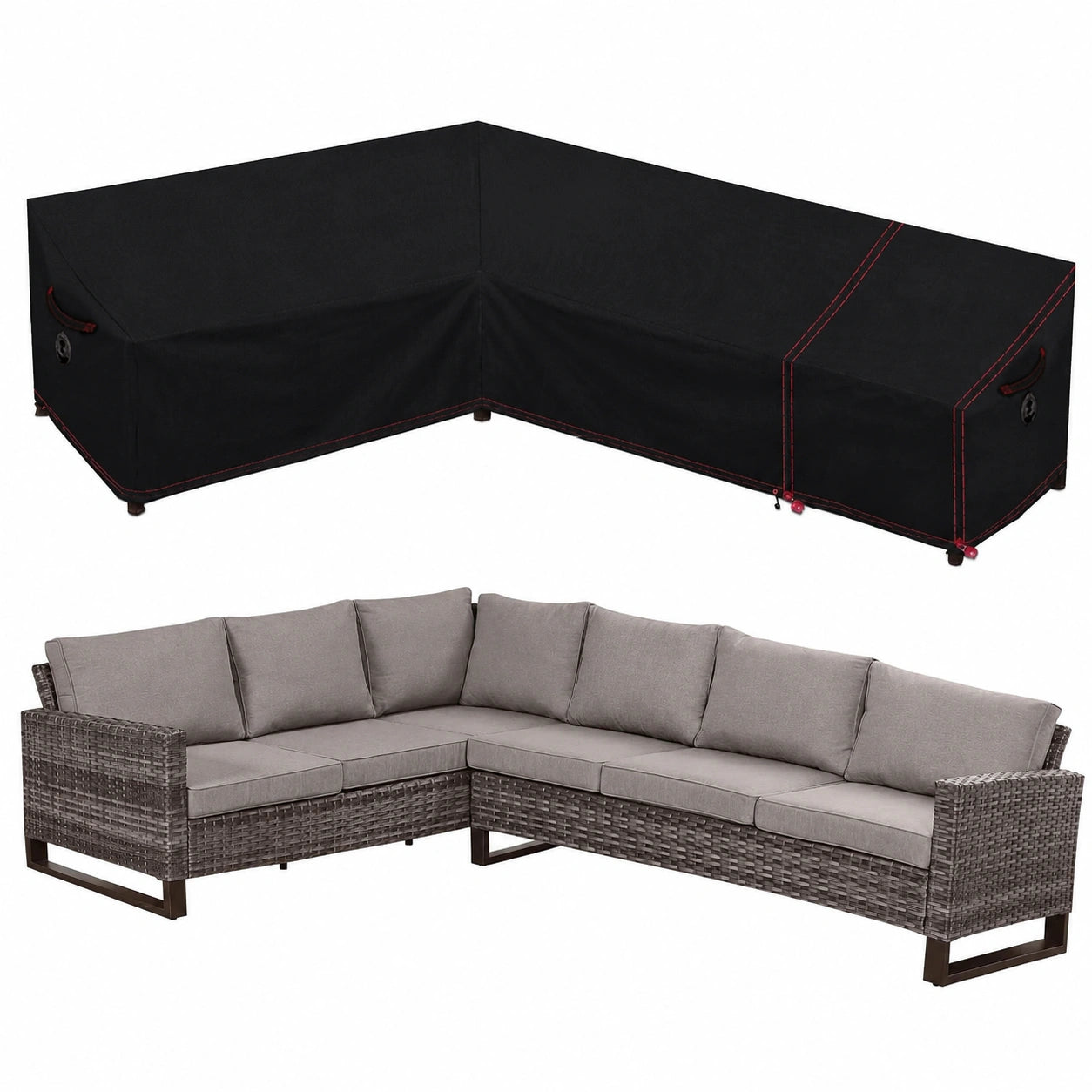 Copertura Impermeabile per Divano Angolare da Giardino a Forma di L, Nero, 178x250 cm