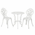 Set Giardino in Alluminio con Motivo Rose, 3 Pezzi, Bianco, per Balcone e Terrazzo