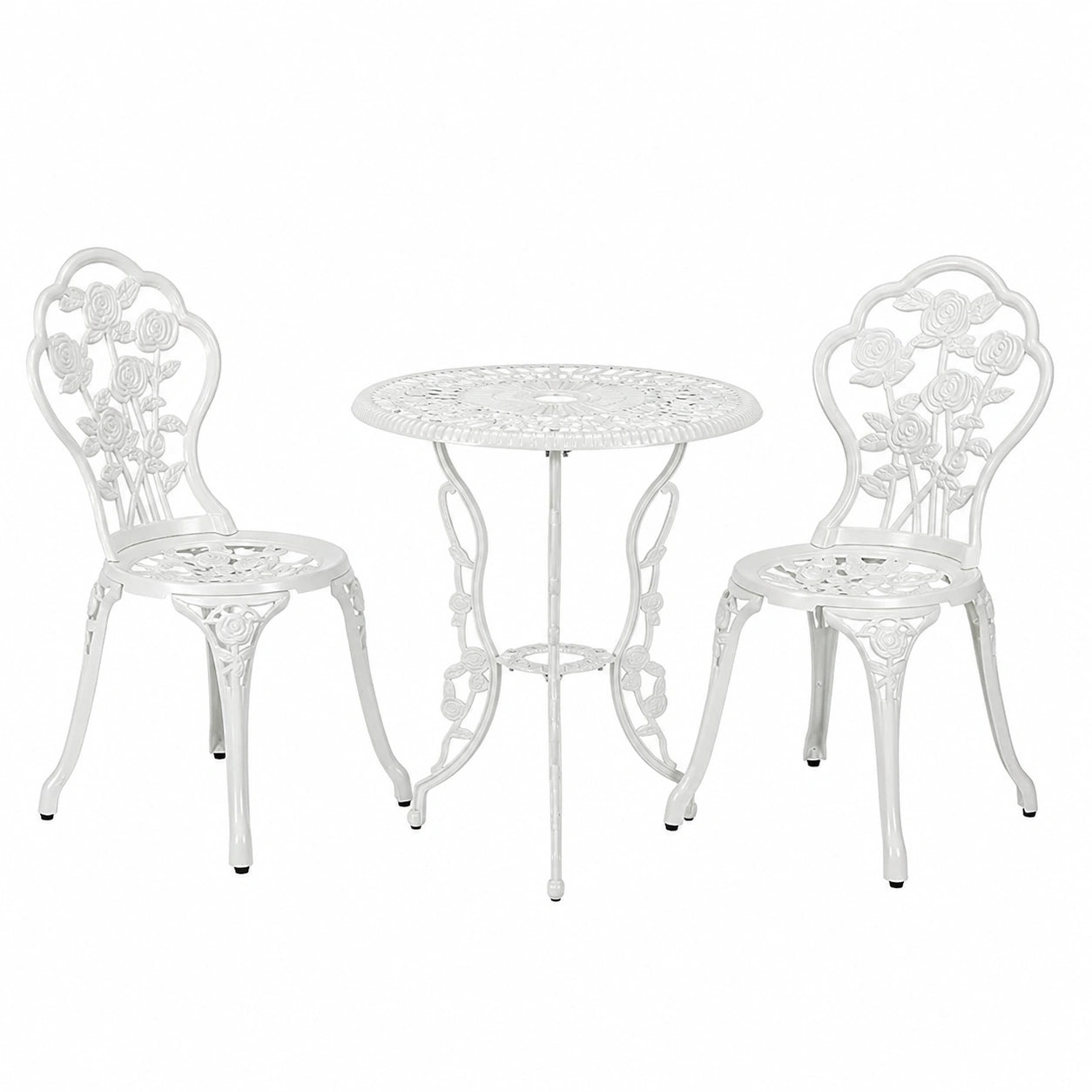 Set Giardino in Alluminio con Motivo Rose, 3 Pezzi, Bianco, per Balcone e Terrazzo