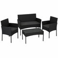 Set Salotto Giardino 4 Pezzi in Rattan con Cuscini, Divano, Poltrone e Tavolino in Vetro per Esterno