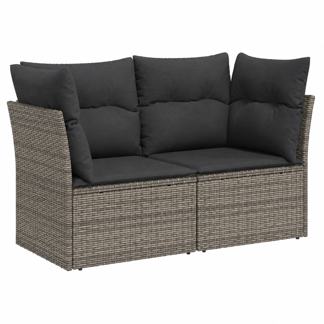 Divano da Giardino in Polyrattan Grigio con Cuscini, 2 Posti