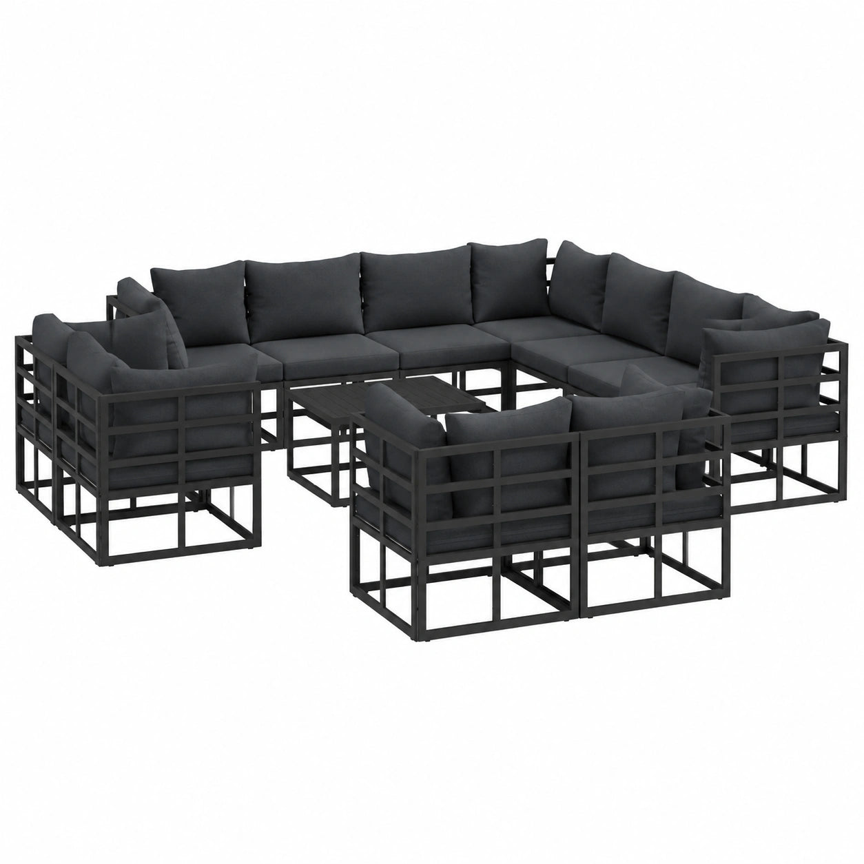 Set da Giardino in Alluminio con Cuscini, 12 Pezzi per Terrazze e Balconi