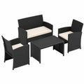 Set Mobili da Esterno in Rattan 4 Pezzi con Tavolino in Vetro