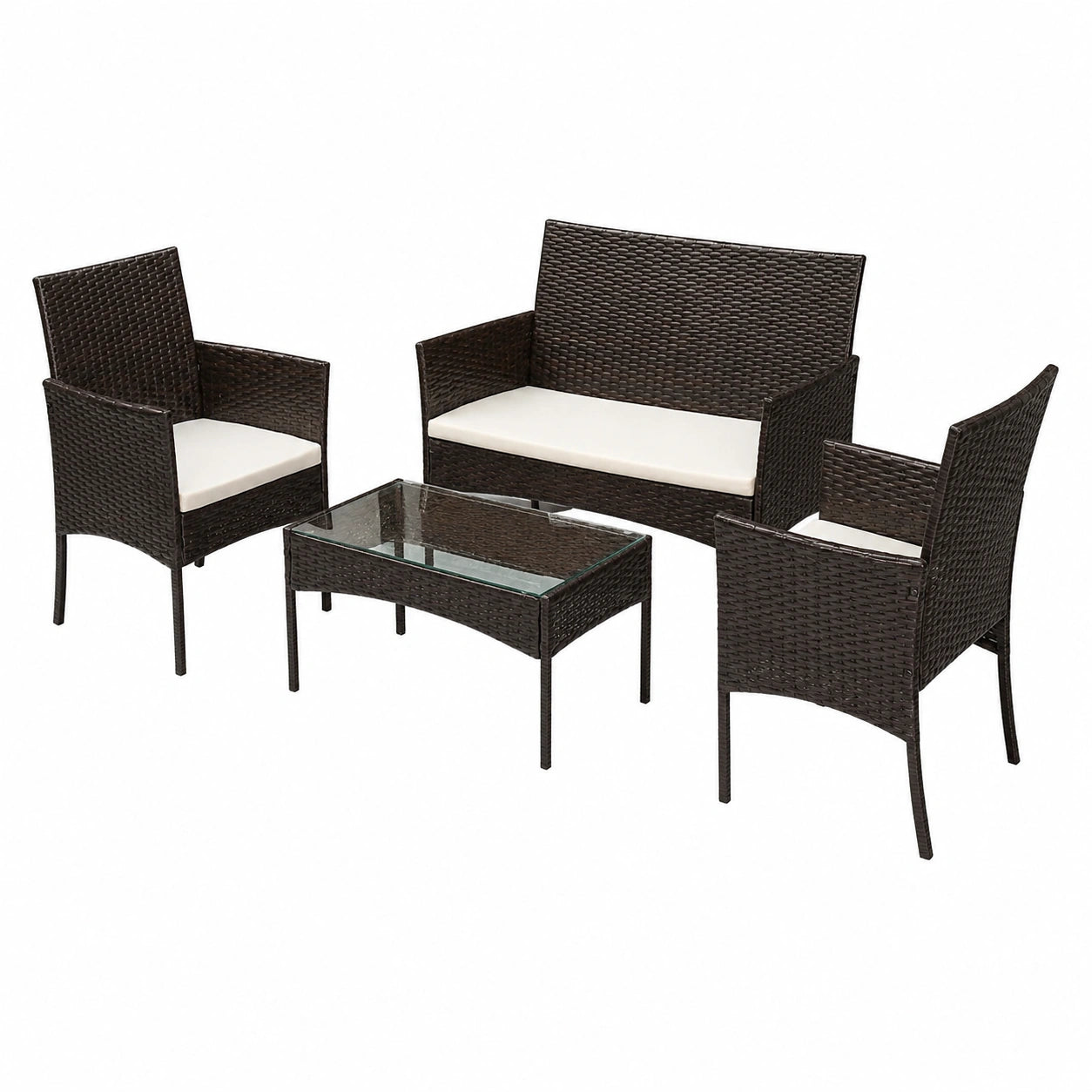 Set salotto da giardino in polyrattan per 4 persone con cuscini impermeabili