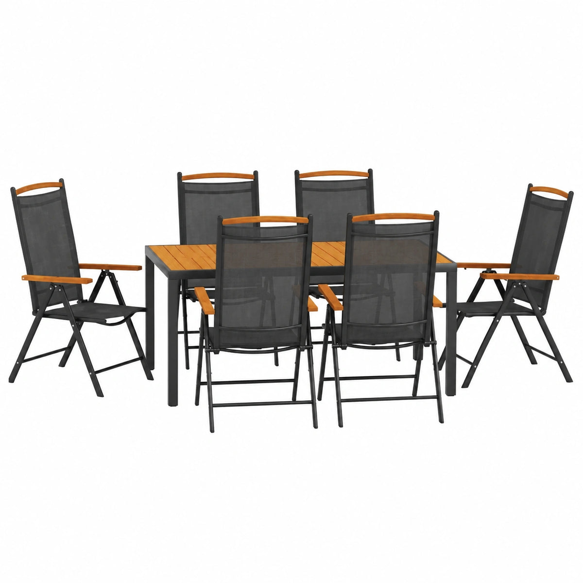 Set da giardino in alluminio nero e marrone, 7 pezzi