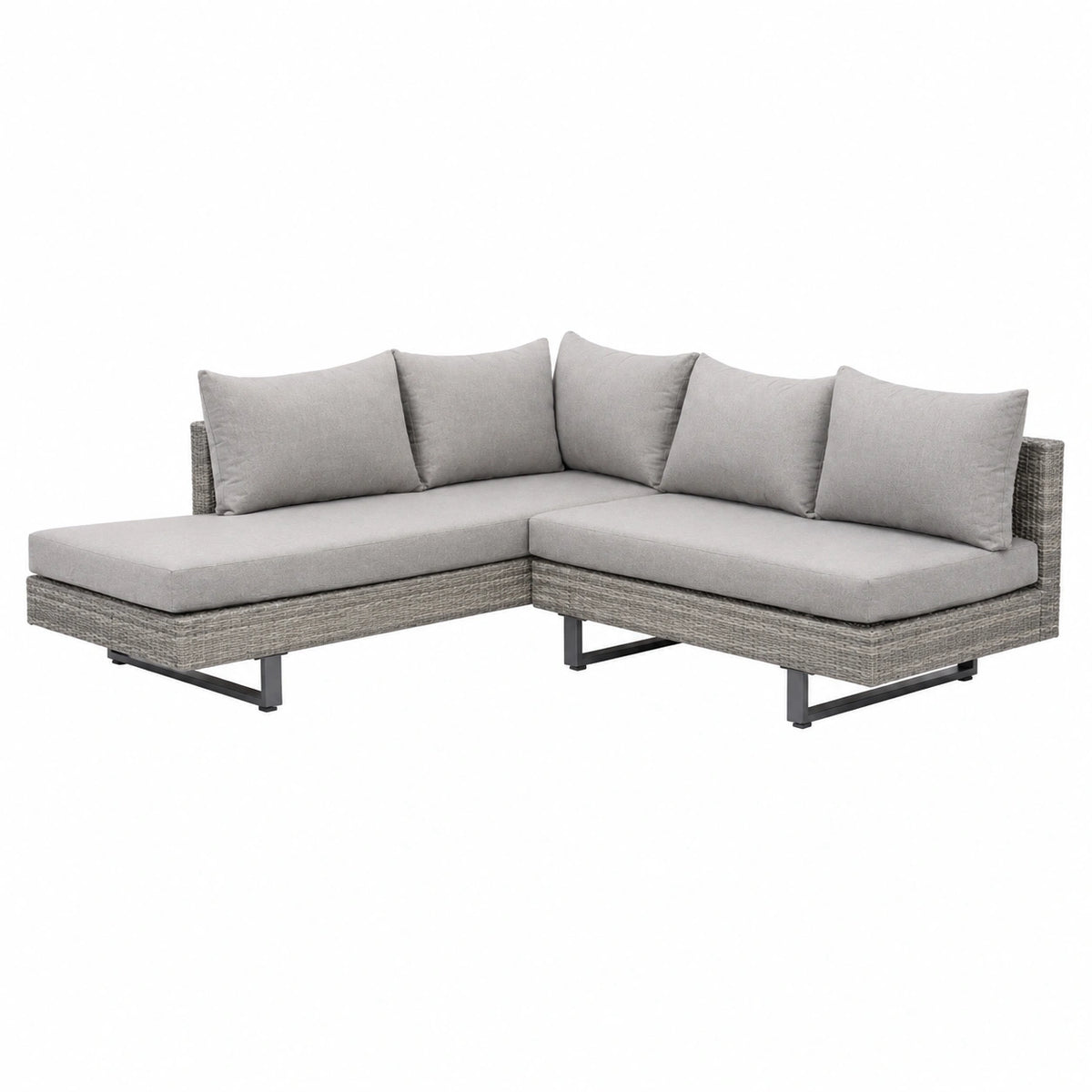 Set Arredamento Giardino in Rattan Grigio con Divano Angolare e Tavolino