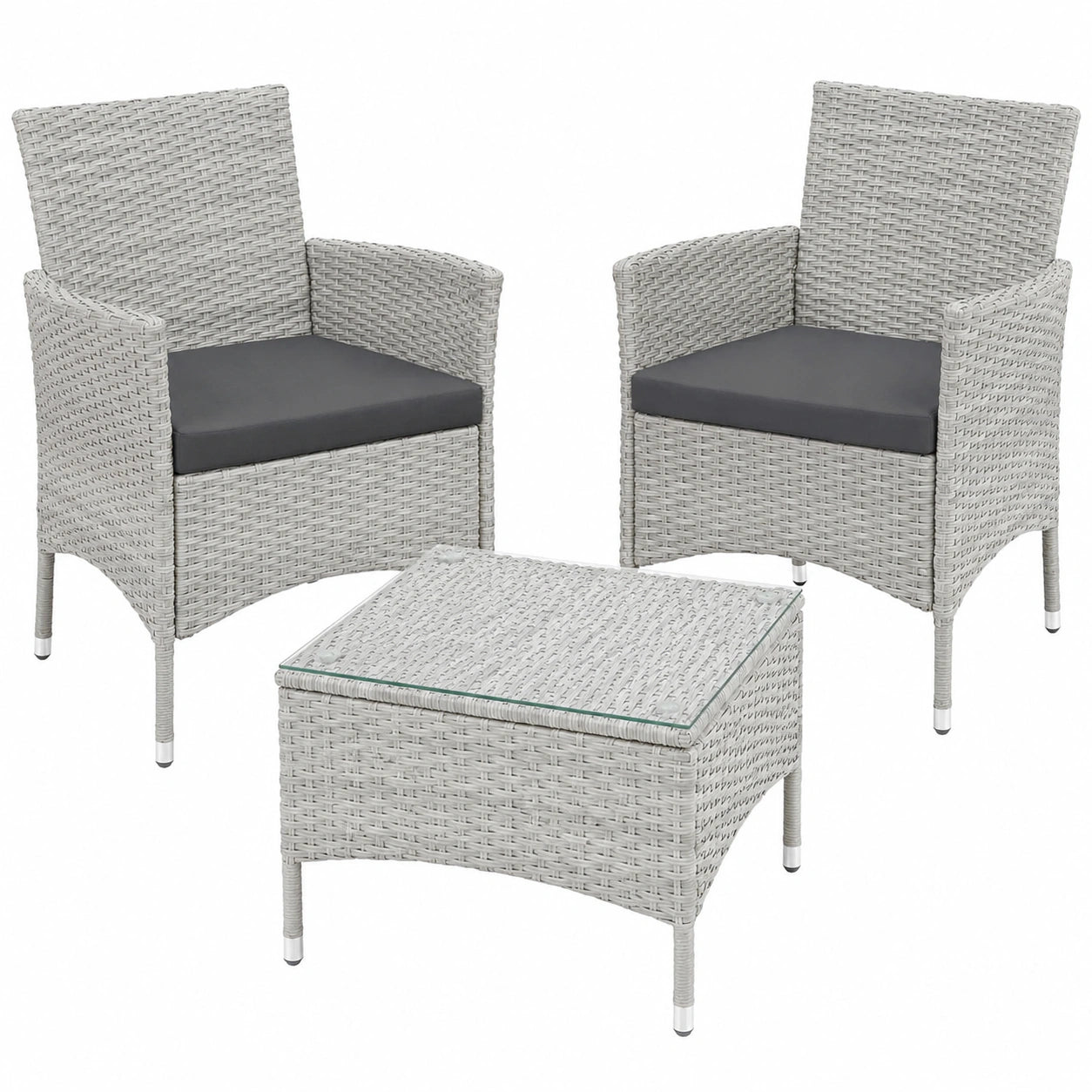 Set Mobili da Giardino in Rattan con Telaio in Acciaio e Cuscini Comodi - Grigio Chiaro